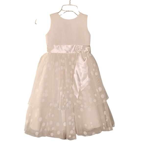 JOAN CALABRESE for Mon Cheri White Polka Dot Dress, Size 5 - Picture 1 of 11